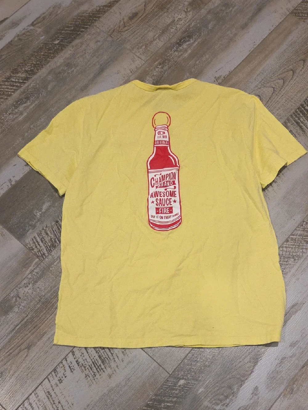 Champion Yellow Short Sleeve Tee with Red Bottle Graphic on Back - Picture 2 of 6